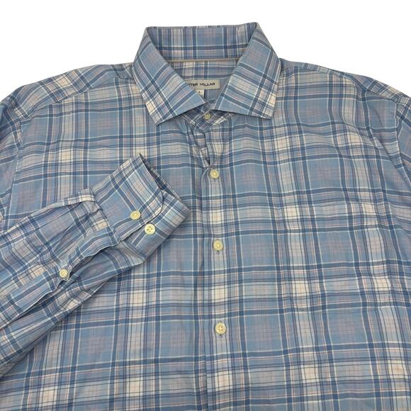 Peter Millar Other - Peter Millar Large Blue Pink Check Plaid Long Sleeve Button Up Shirt